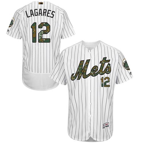 Mets #12 Juan Lagares White(Blue Strip) Flexbase Authentic Collection Memorial Day Stitched MLB Jersey
